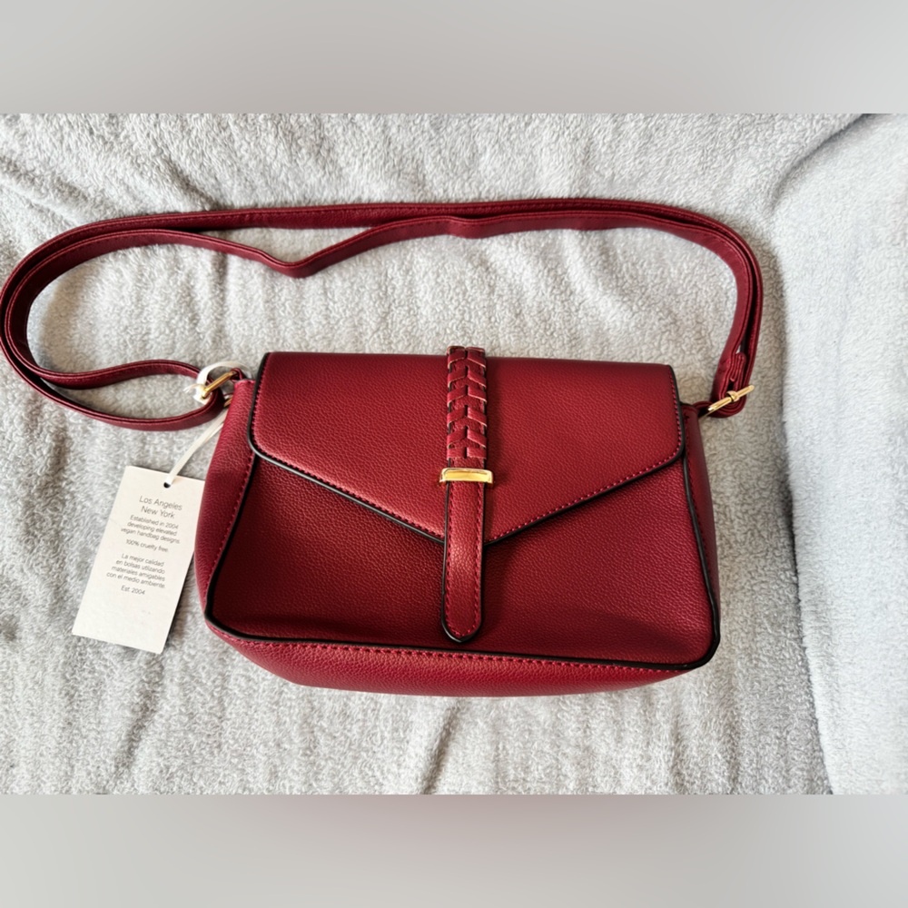 Red Leather Crossbody Bag with Braided Detail